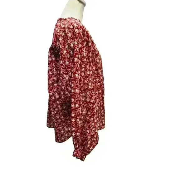 Ann Taylor Loft Long sleeve, button down, floral print, burgundy Prairie Top  M - Picture 2 of 10
